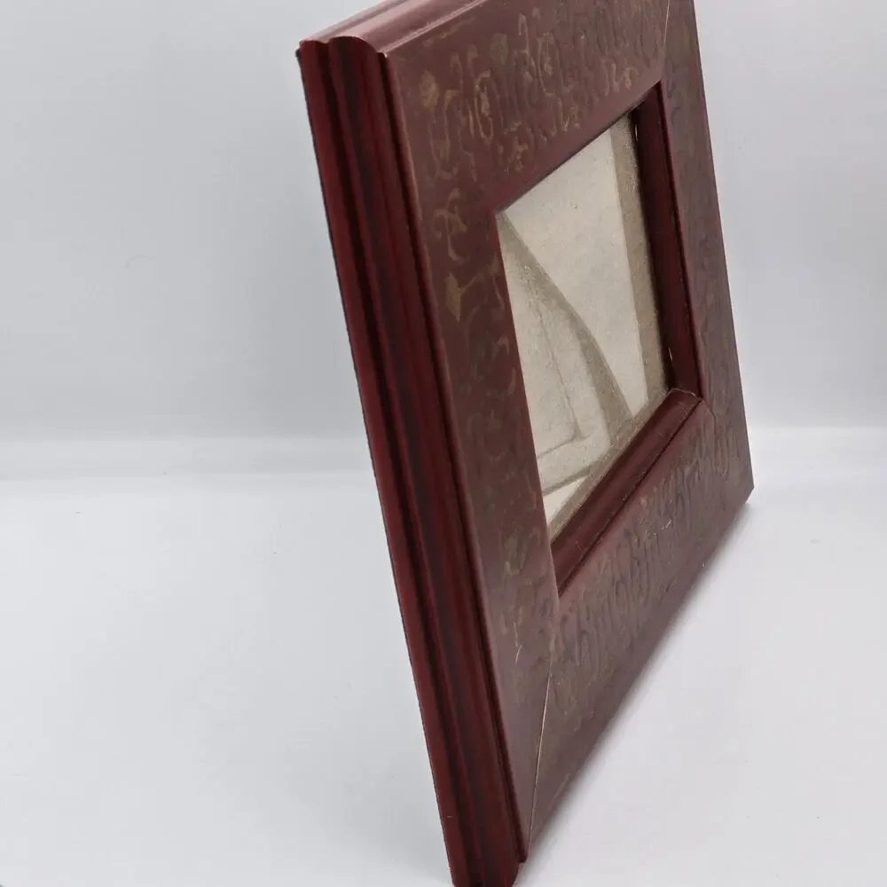 Wood Table Frame Red Painted Gold Scroll Stencil 4 x 6 Italian Florentine Style